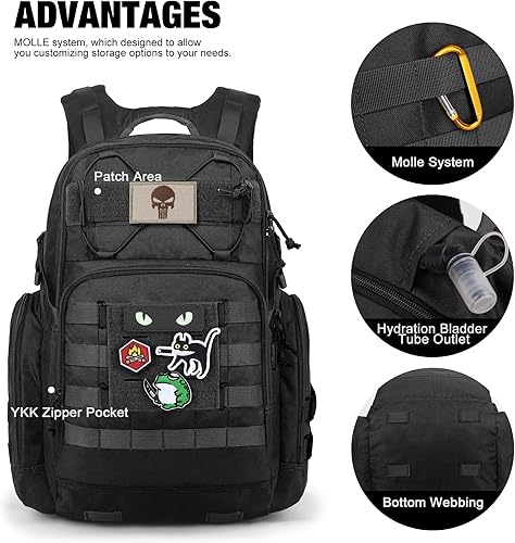 Miniatura 4 de Mardingtop Mochila táctica militar para hombre 40L Molle mochila EDC (Con 10 parches y 2 hebillas)