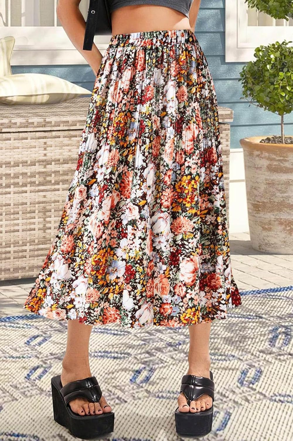 Gonna da donna con stampa leopardata lunga lunga elasticizzata in vita pieghettata una linea gonne Boho da donna