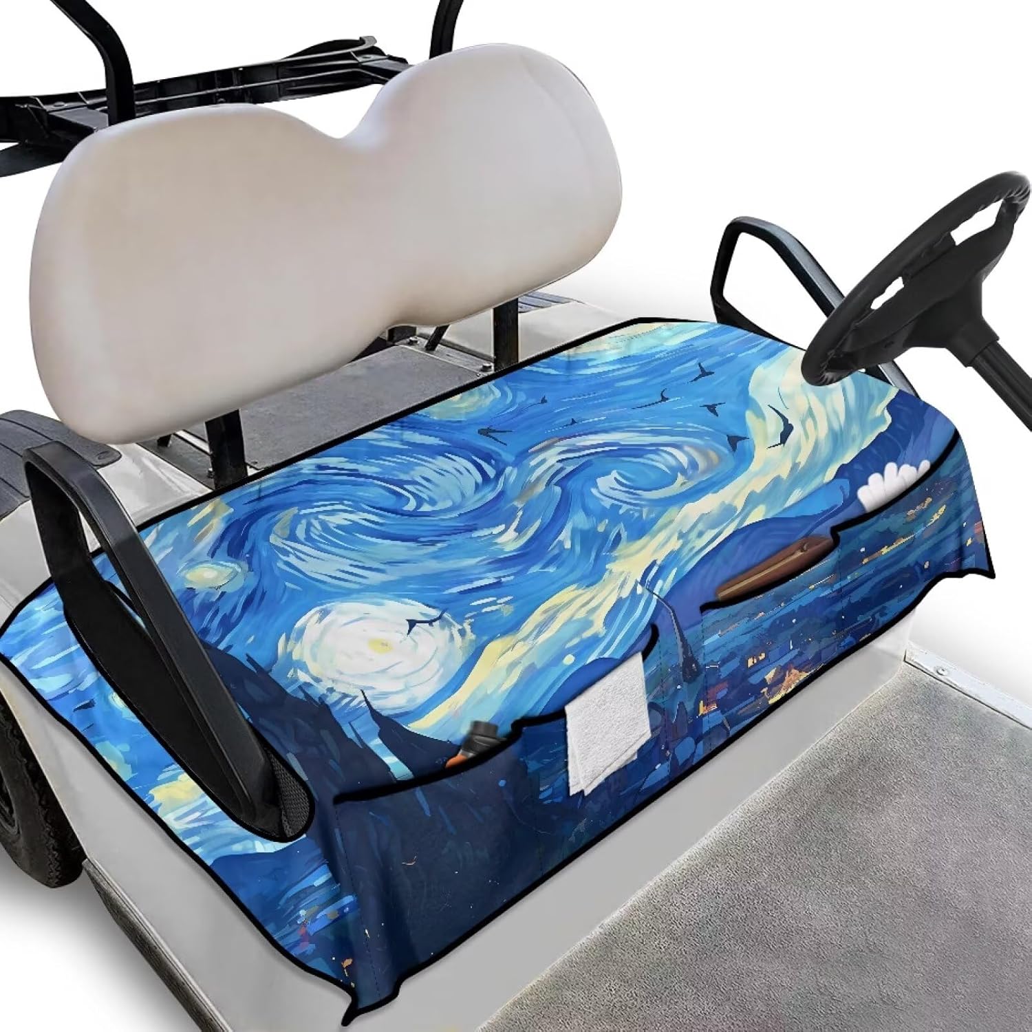 Biyejit Golf Cart Seat Covers, Universal Golf Cart Seat Towel Blanket with 4 Front Pockets for 2-Person Seats Golf Carts