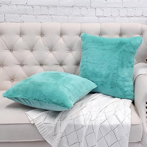 Miniatura 71 de Juego de 2 fundas de almohada de piel sintética de conejo de 20 x 20 pulgadas, fundas de almohada cuadradas decorativas de felpa peludas acogedoras