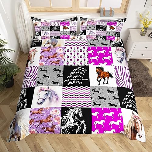 Juego de funda de edredón de caballo, tamaño King, vaquera occidental de animales de granja, para niños, niñas, adolescentes y mujeres, funda de