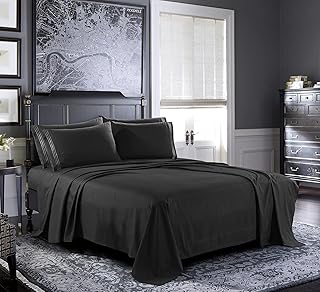 Pure Bedding Bed Sheets - Queen Sheet Set [6-Piece, Black] - Hotel Luxury 1800 Brushed Microfiber - Soft and Breathable - Deep Pocket Fitted Sheet, Flat Sheet, Pillow Cases
