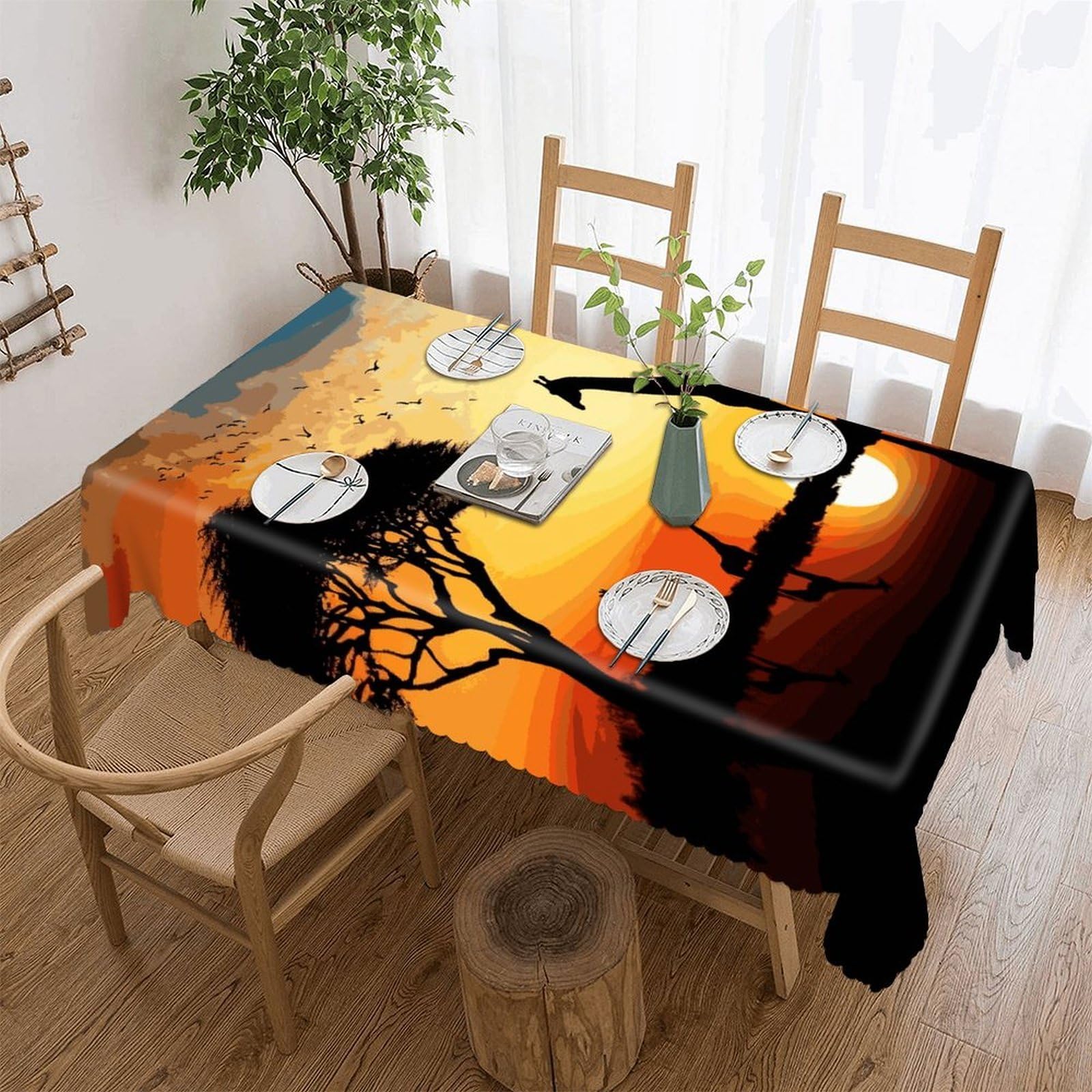 Fekiloot Style Giraffe Sunset Tablecloths Heavy Duty Washable Fabric,Birthday Tablecloth-Wavy Edge Design,Polyester Table Cloth For Restaurant,Picnic,Indoor And Outdoor Dining60 X120