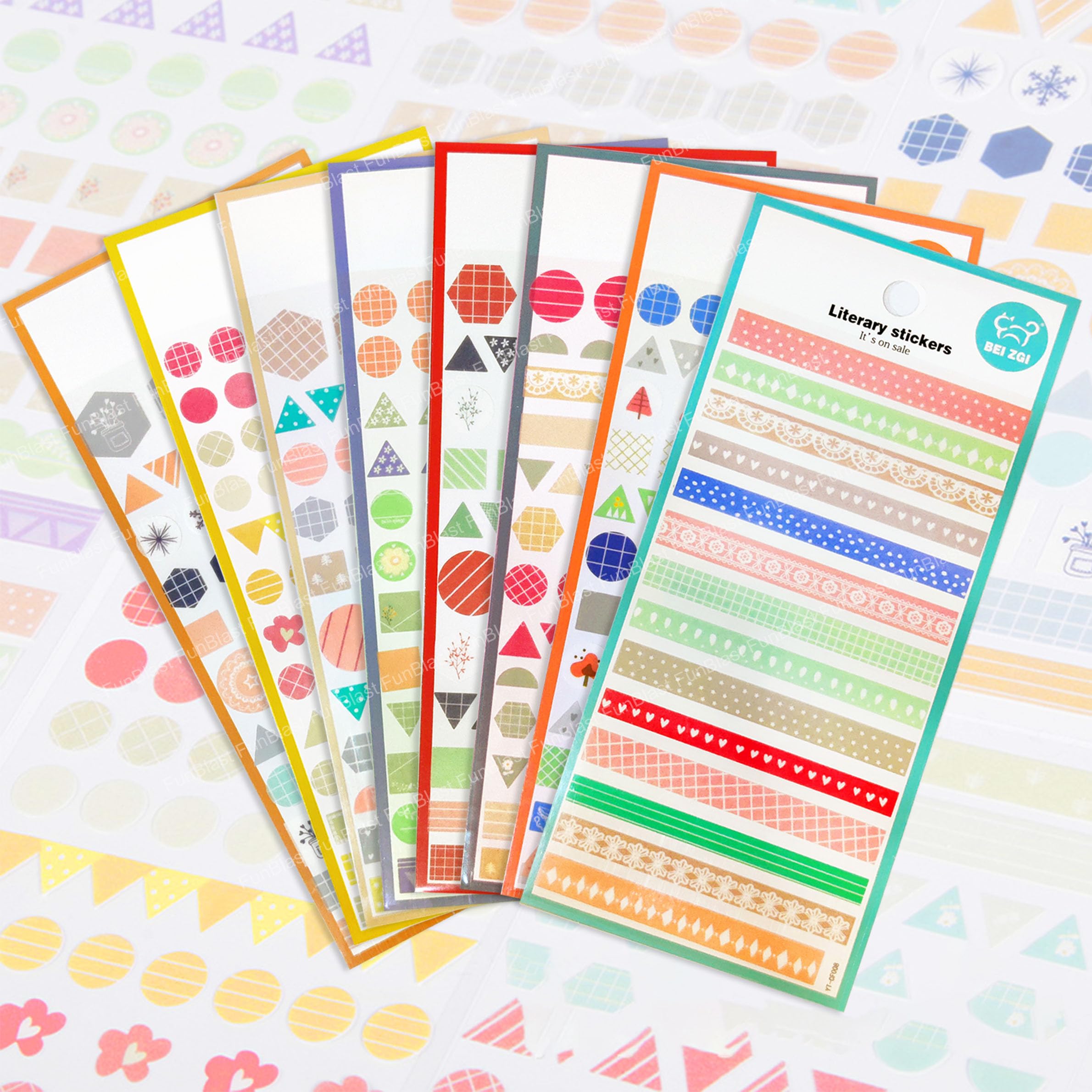 FunBlast Literary Sticker Set - 8 Sheets, 350+ Geometric Symbol Stickers Set, Handbook Decoration Childrens Reward Stickers, Creative Flat Stripes for Notebook (Multicolor) (B0D9JWRJNX) Amazon Price History, Amazon Price Tracker
