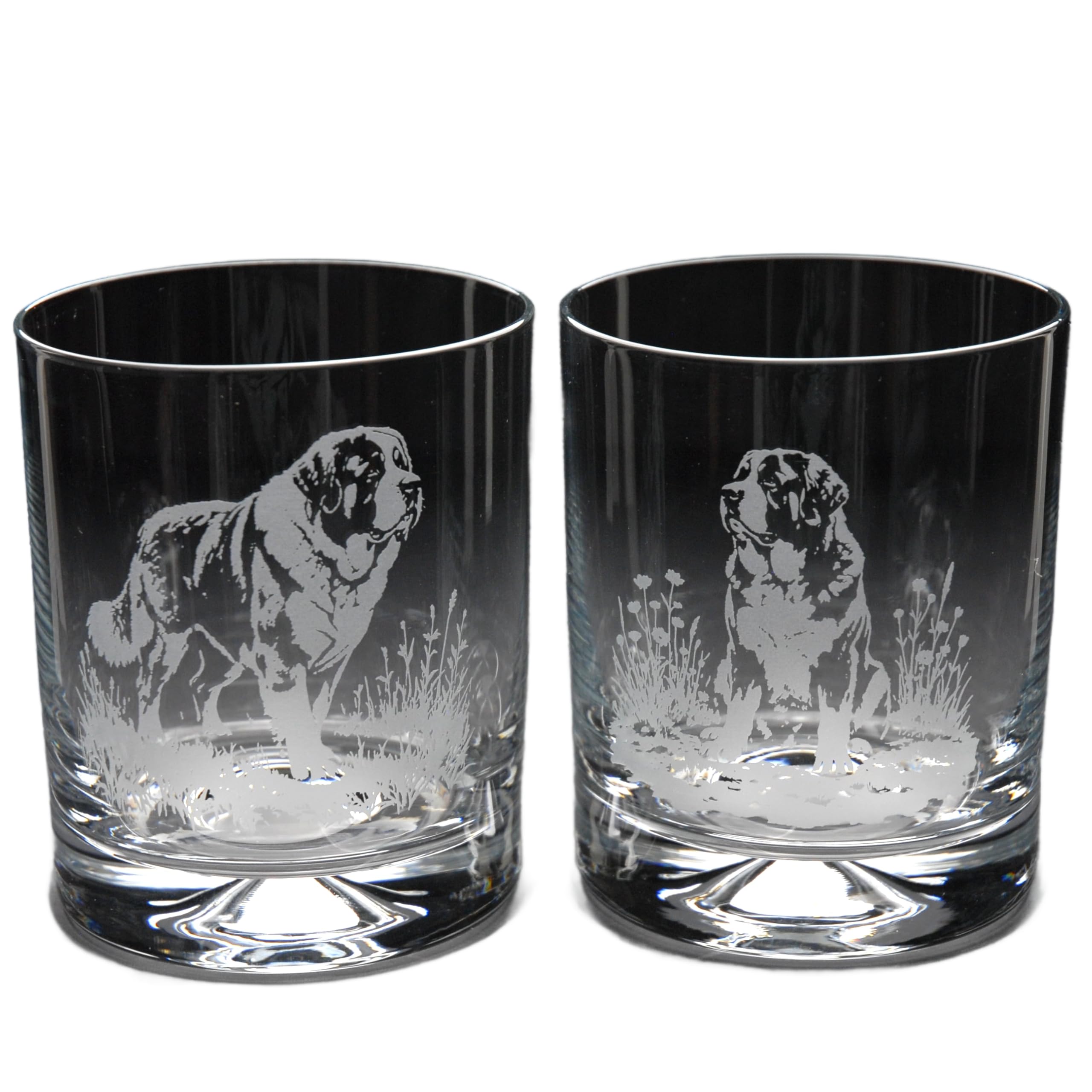 GLYPTIC Glass Art St. Bernard Dog Placement Hand Etched/Engraved Whiskey Tumbler Glass
