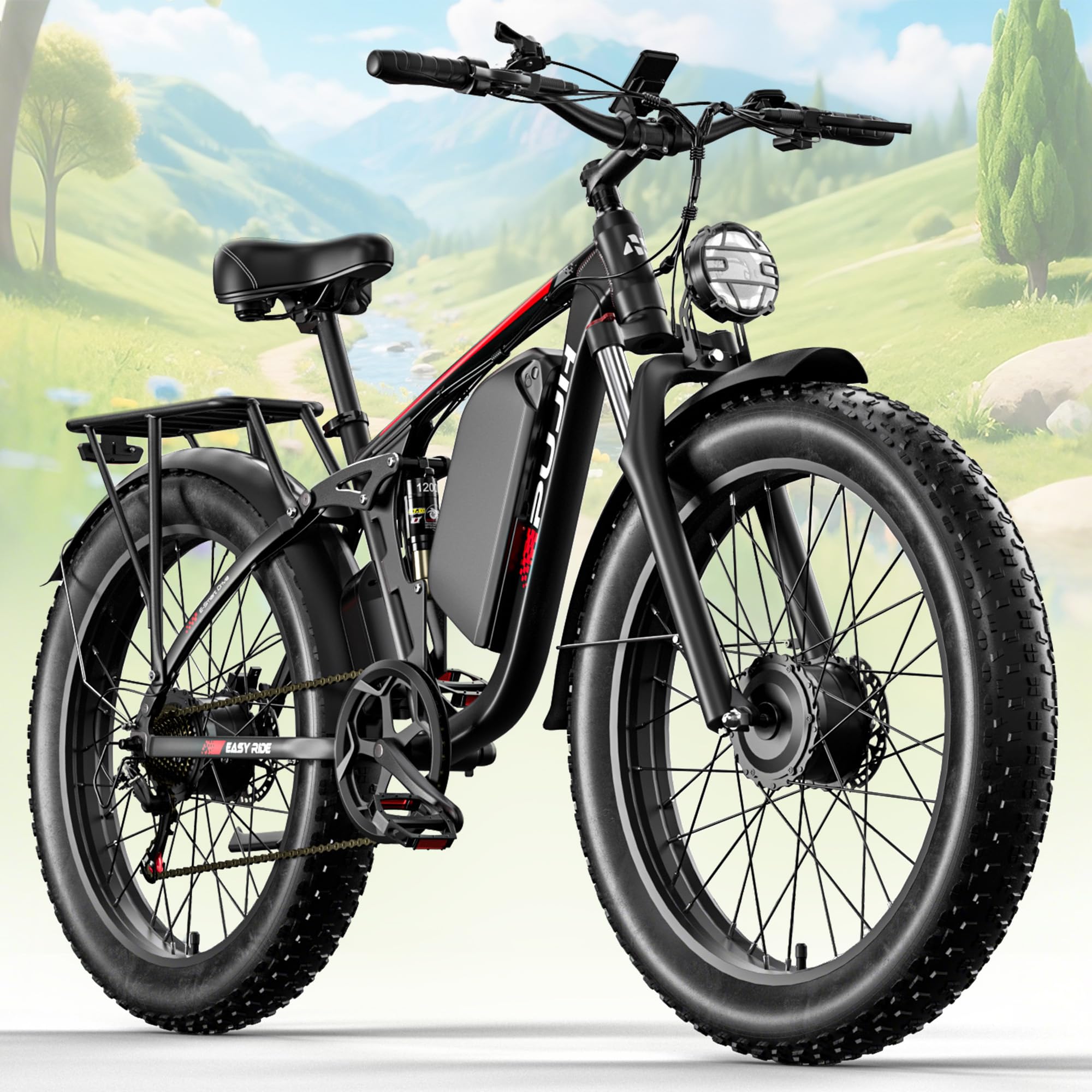 PUJH Electric Bike, 52V 25Ah 4000W Dual Motors, 24" Fat Tires