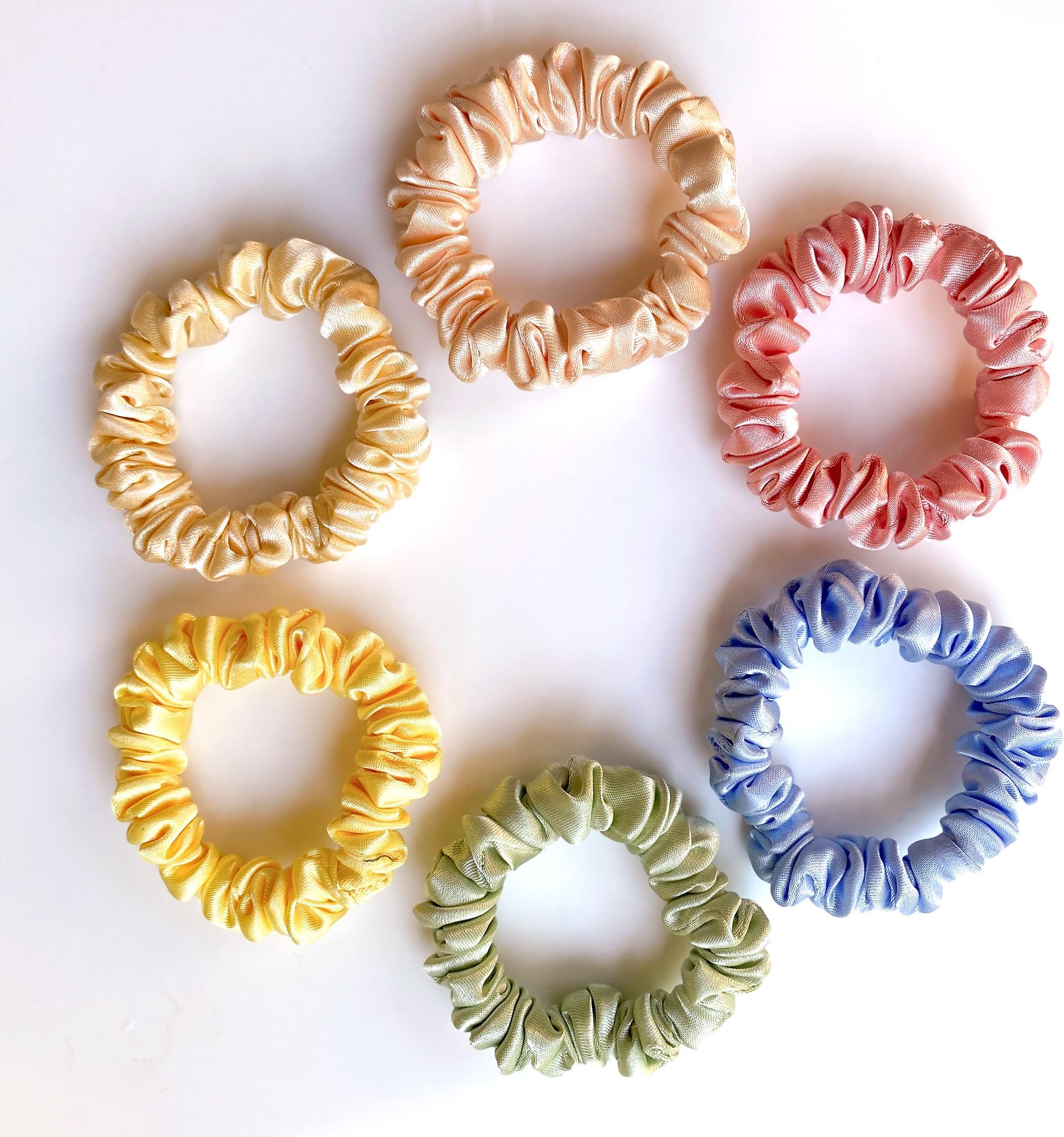 SILVR BEAR Luxury Satin Scrunchies, No Damage Small Hair Ties for Thin Hair, Softer than Silk Ponytail Holders for Women, Girls, Men, 6 Pack Pastel Shades