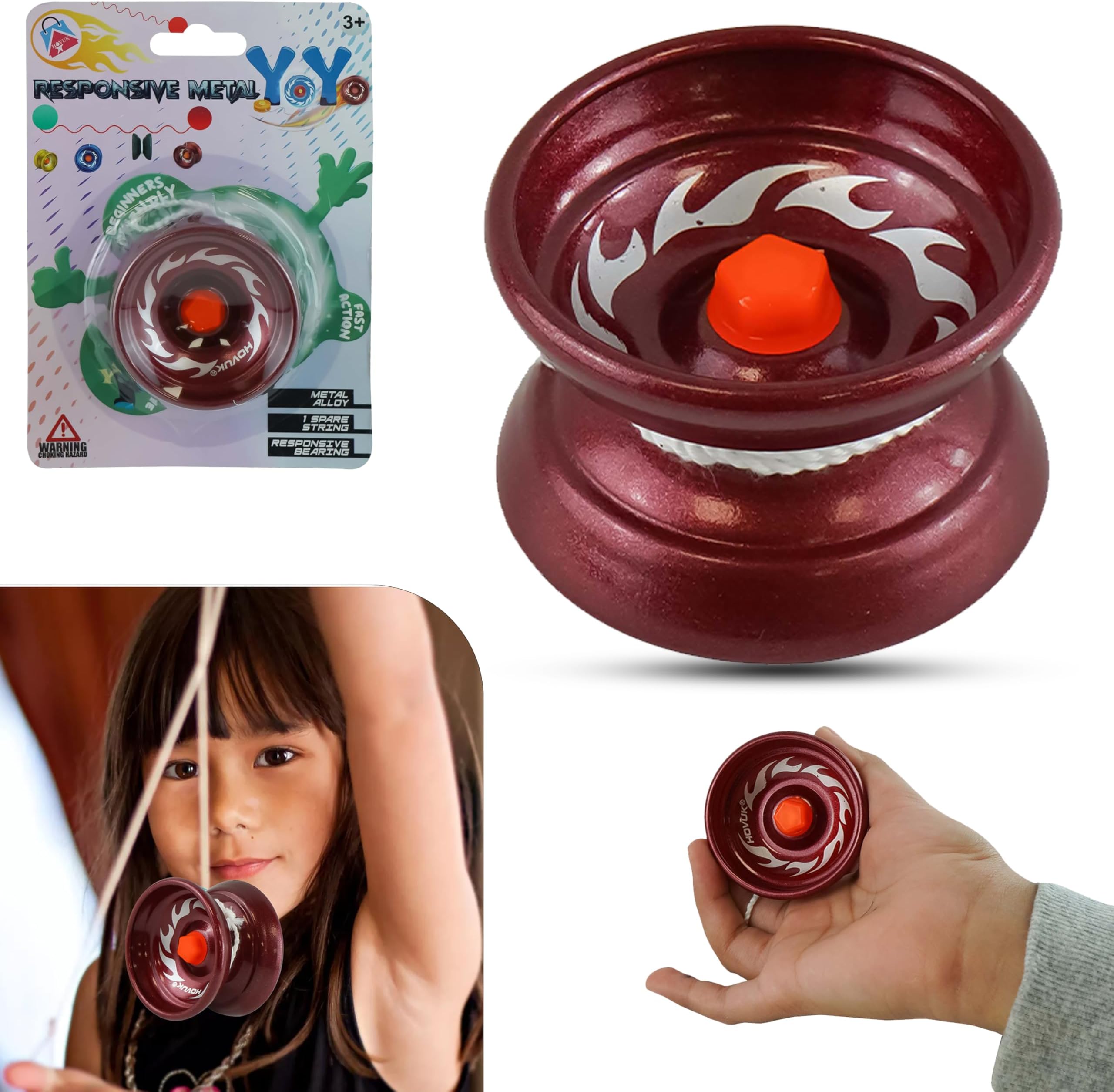 – Alloy Responsive Metal YoYo for Tricks, Tug Return Aluminum Yo-Yo for Beginners, Red Christmas Responsive Yoyo, Includes Extra String, 5cm Diameter, Xmas Gift for Kids