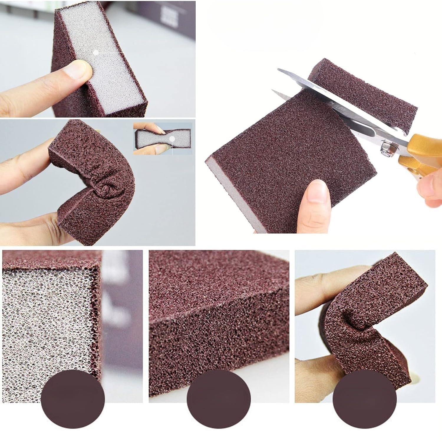 B W Multi-Purpose Cleaning Sponge Blocks, Heavy Duty Sanding Sponges for Kitchen Pots Pans, Brown Coarse Grit Scrubbing Blocks,(Pack of 3). 3