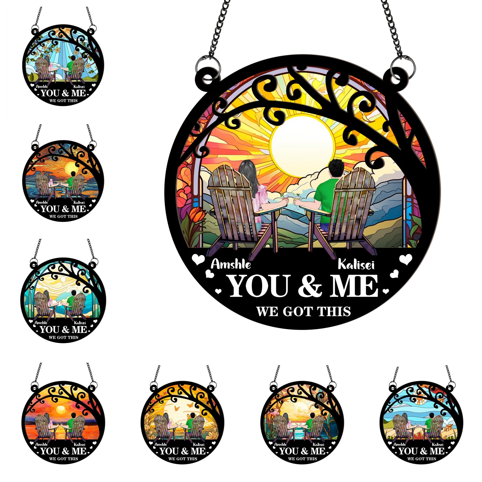 Personalized Couple Suncatcher Ornament for Camping Hiking Lovers You and Me We Got This Acrylic Window Hanging Decoration Custom Couple Name Portrait Sun Catcher Ornament for Him Her