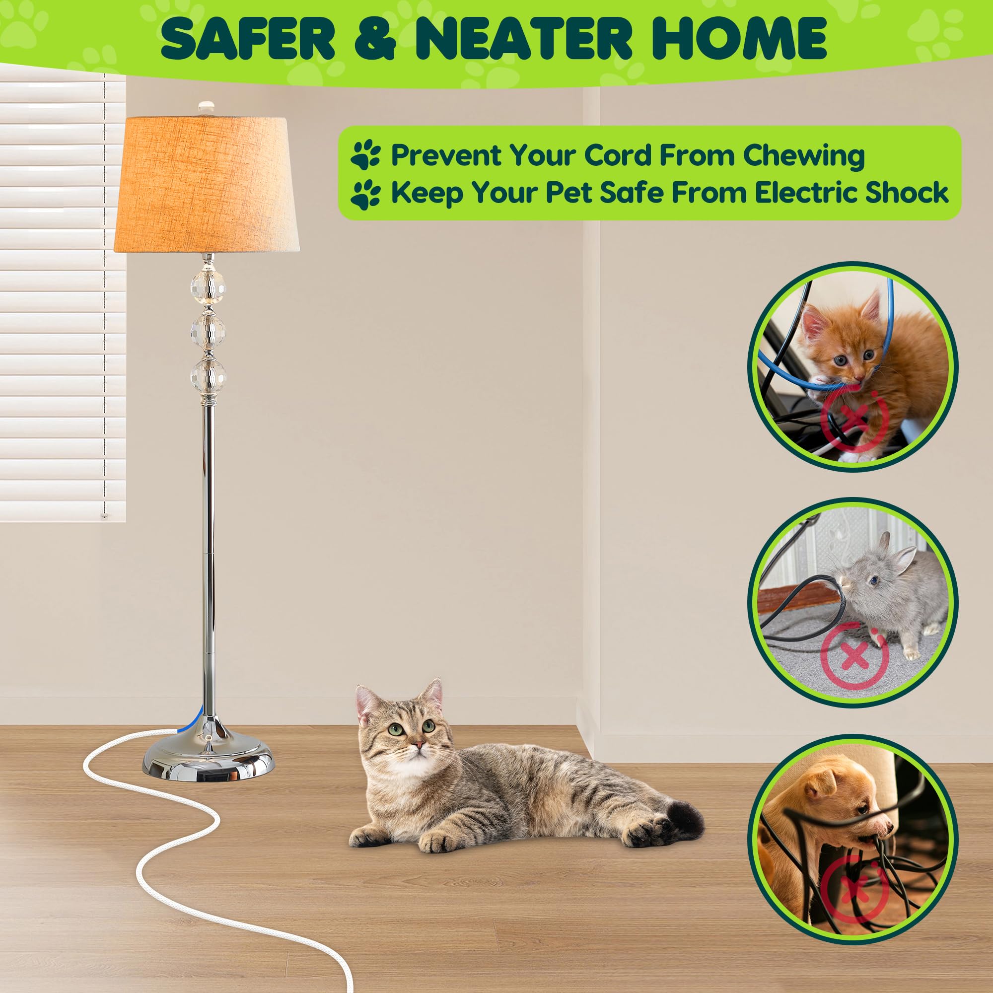 REFLYING 7,6 Metros-8mm Manguito de Cable Autoenvolvente, Ocultar 1 Cable, Perros Gatos Protector de Cable, Evite Que Las Mascotas Mastiquen los Cables, Manguito de Cable Trenzado Expandible, Blanco