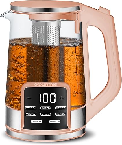 Miniatura 11 de Gourmia Hervidor eléctrico programable de vidrio – 1.7L Control de temperatura para té y café con pantalla táctil digital, 6 ajustes Negro