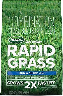 Scotts Turf Builder Rapid Grass Sun and Shade Mix, Combination Grass Seed and Fertilizer, Grows Green Grass in Just Weeks, 16 lbs.