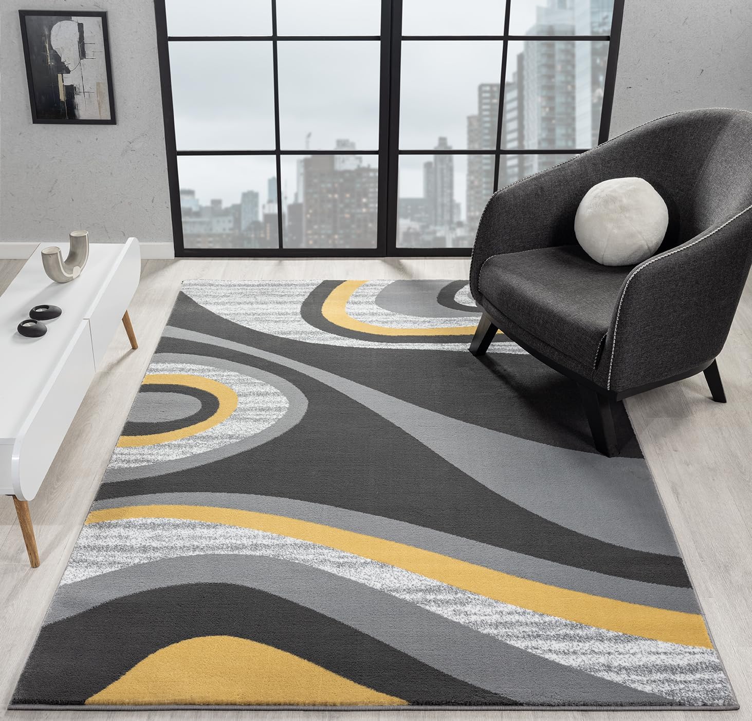 Ultra Soft Area Rug - Modern Abstract Design for Indoor Living Room & Bedroom - Stain Resistant, Easy to Clean - (2'7"x7, Brick)