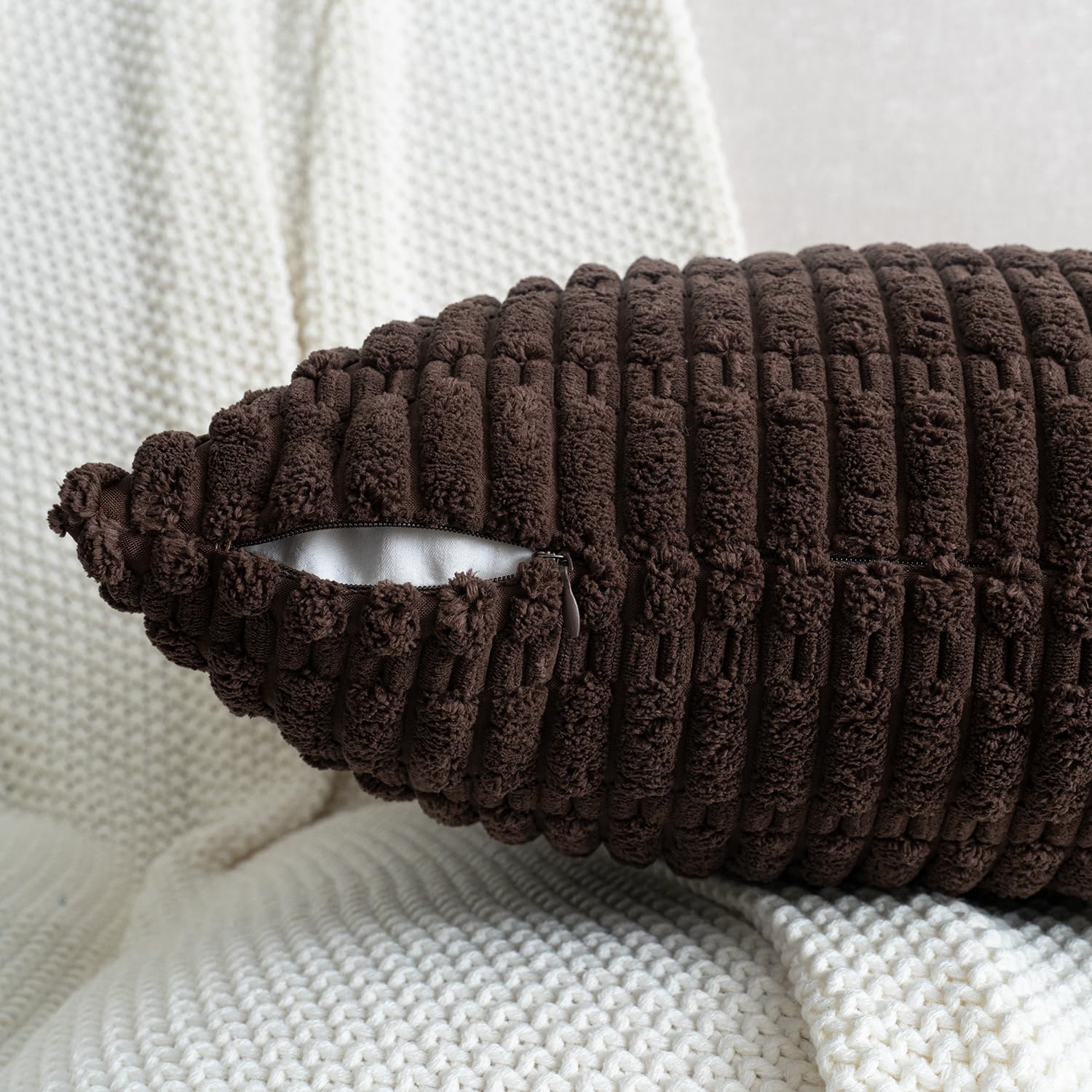 Pack of 2 Corduroy Decorative Throw Pillow Covers 20x20 Inch Soft Boho Striped Pillow Covers Modern Farmhouse Home Decor for Sofa Living Room Couch Bed Dark Brown - Image 4