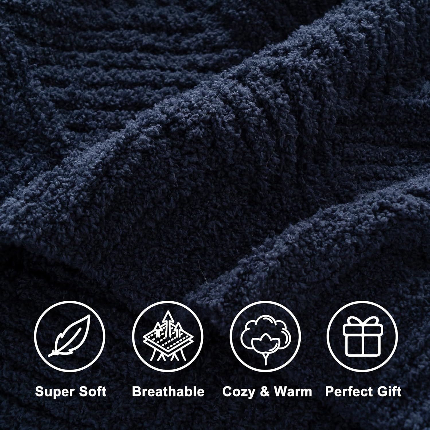 Battilo Navy Chenille Throw Blanket for Couch, Soft Diamond Textured Knit Blanket, Cozy Lightweight Decorative Blankets for Sofa, 50"x60"
