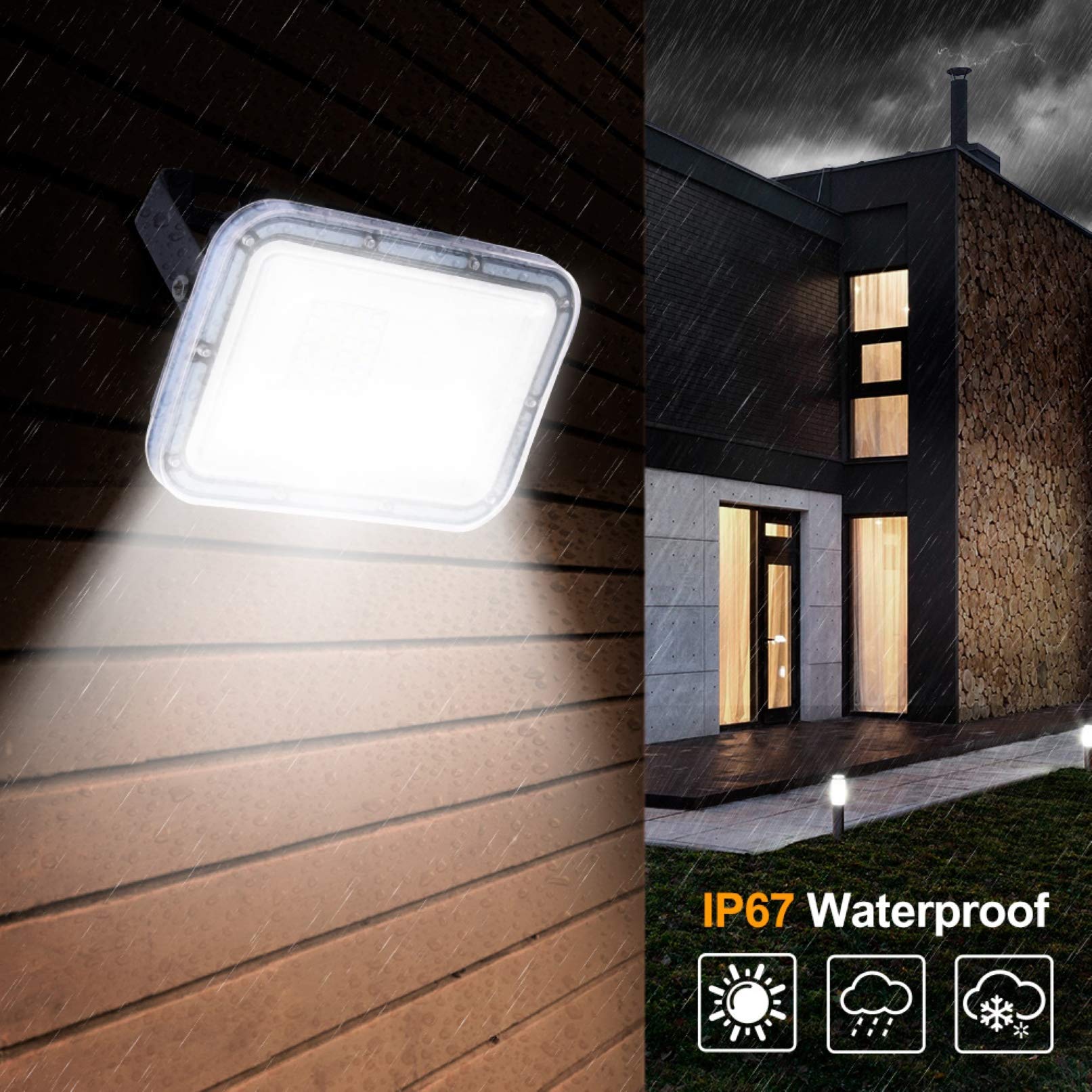 Reflektor LED zewnętrzny, wodoodporny, IP67, lampa bezpieczeństwa, 6500K zimna biel, 800 lm-24000 lm, lampa robocza do oświetlenia podwórka, garażu, magazynu, parkingu, d,
