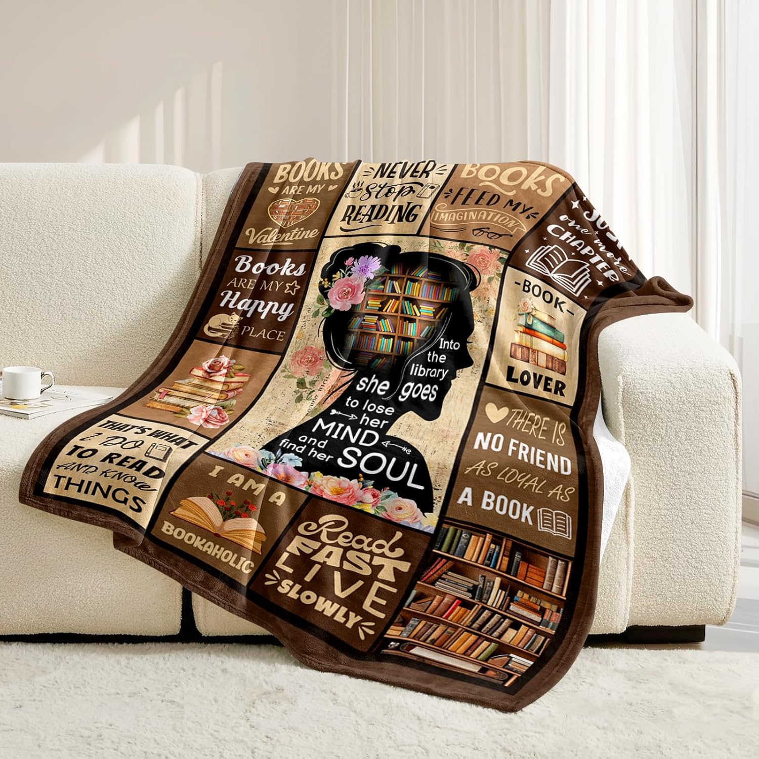 Book Lovers Gifts - Gifts for Book Lovers - Booklover Gift for Women - Bookworm Librarian Readers Booklover Bookish Reading Accessorie Blankets Present for Women Girls - Books Lover Blanket 50"X60" - Image 4