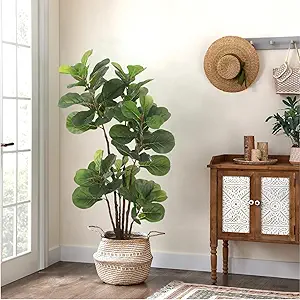 GlowSol Faux Fiddle Leaf Fig Tree, 4 Ft Artificial Ficus Lyrata Plant with 72 Fiddle Leaves, Fake Floor Plant in Pot for Indoor Outdoor Living Room House Office Bedroom Decor