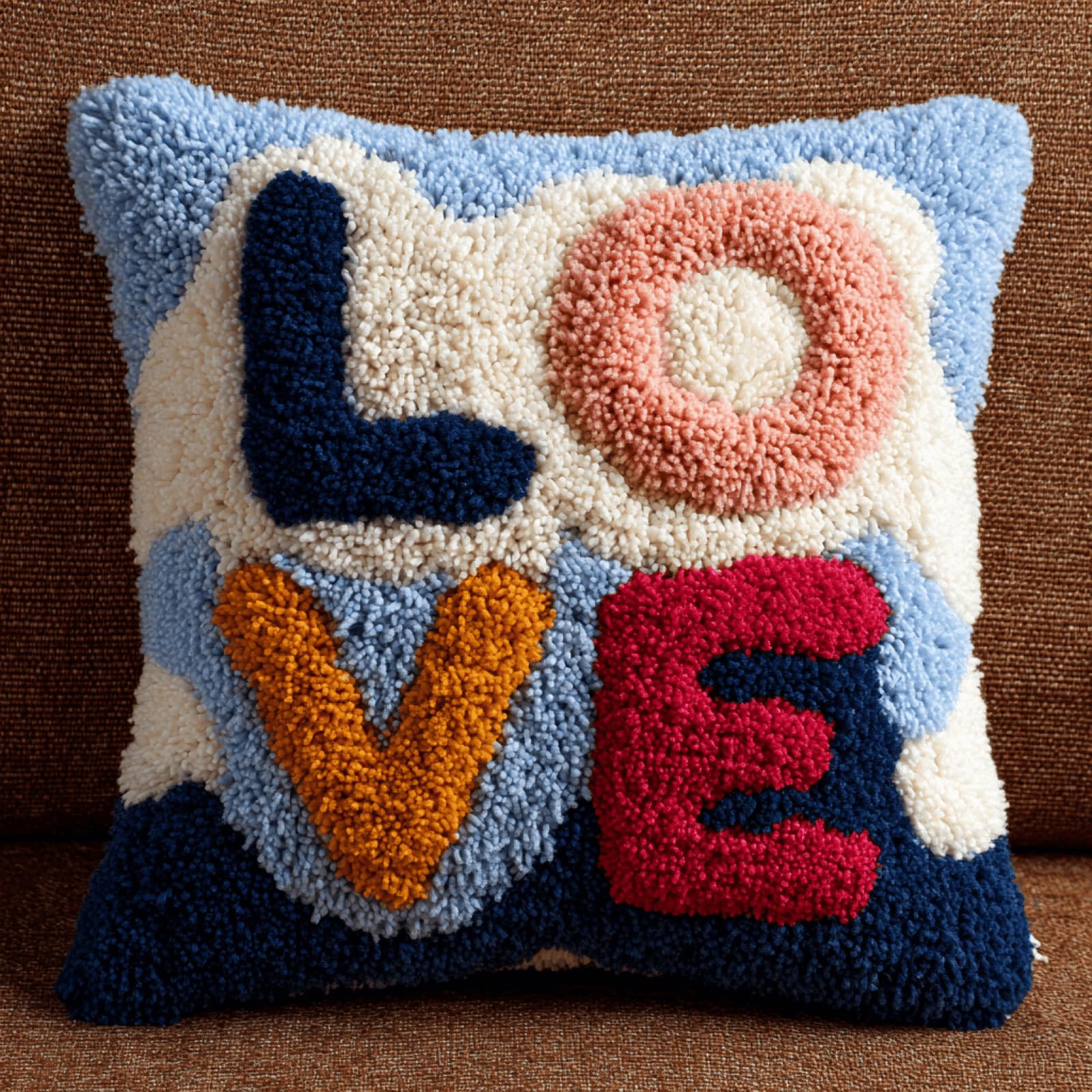Taxpy Handmade Love Pattern Cushion Craft Kit for Beginners,17x17in Latch Hook Pillow Cover Set with Yarn and Hook,Gift for Adults,Teens and Craft Lovers