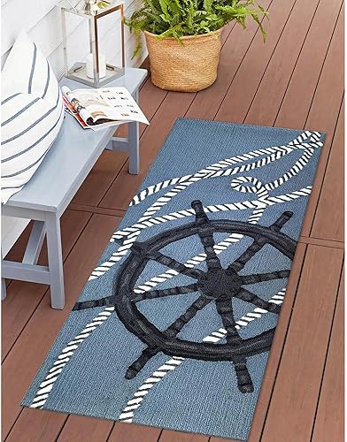 Miniatura 44 de Liora Manne Compass - Alfombra azul marino para porche delantero para interiores y exteriores, 5 pies x 7 pies 6 pulgadas Compass Navy,Brújula