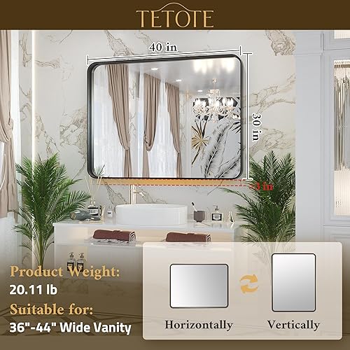 Miniatura 57 de TETOTE Espejo de 60 x 36 pulgadas para baño, espejo de tocador dorado de latón cepillado, espejo de pared grande rectangular con marco de metal Oro