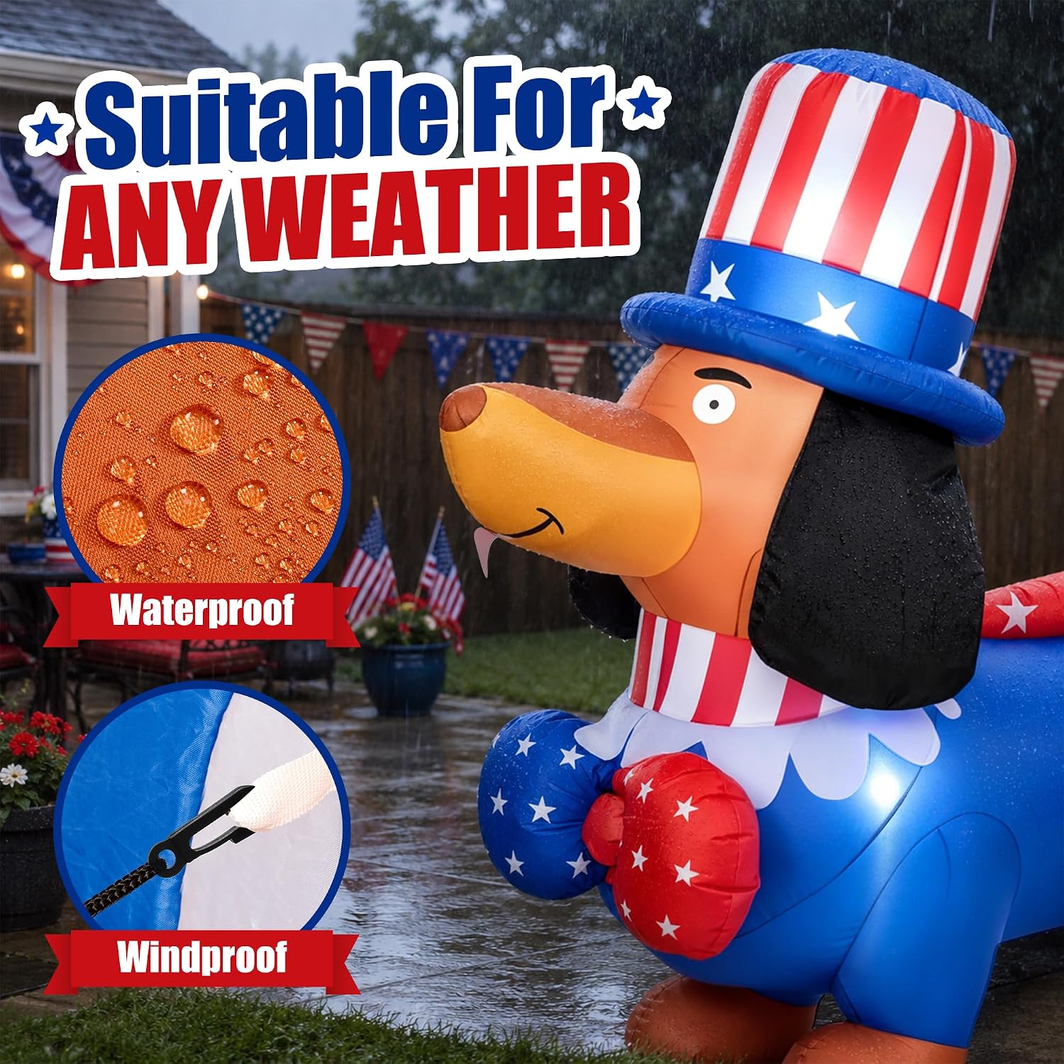 TISEJOY 8 FT Long 4th of July Inflatables Yard Decorations Dachshund, 4th of July Blow Ups Outdoor Waterproof with Built-in Bright LED Lights for Neighborwars