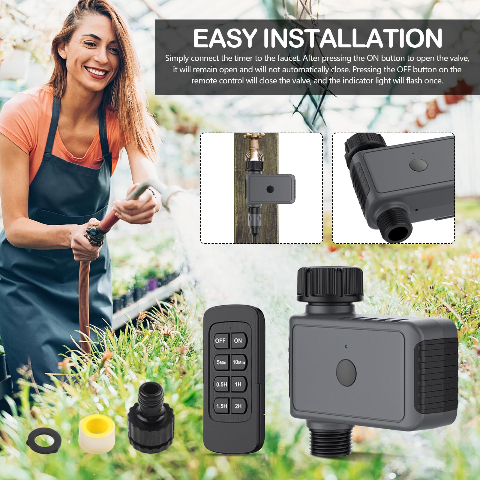 Programmateur d'irrigation de Jardin avec Télécommande, Minuterie d'Arrosage Automatique, Contrôleur Intelligent de Vanne d'eau pour Extérieur Système D'arrosage, pour Jardin Pelouse