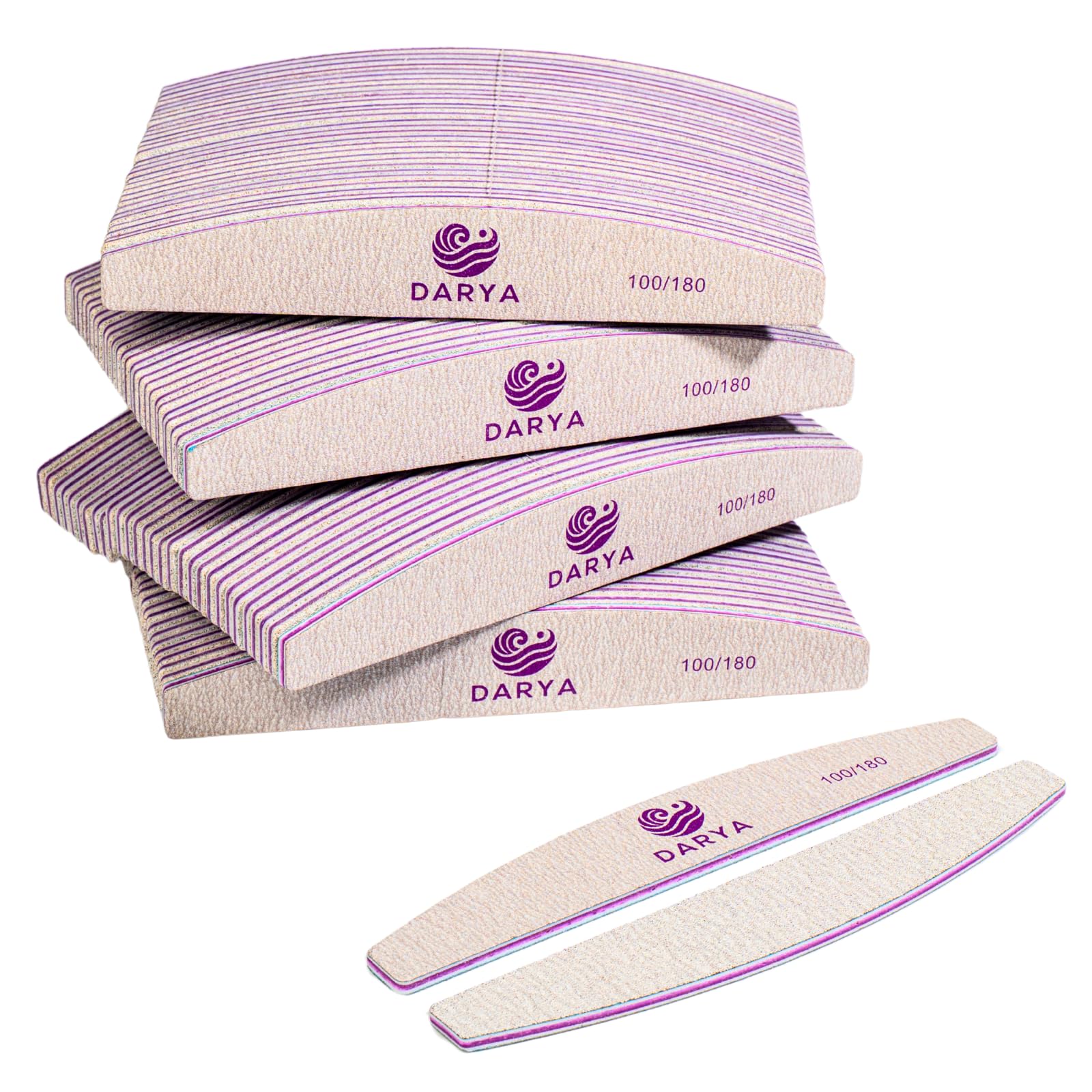 DARYA Limas de uñas (100 piezas) de doble cara de grano 100/180 para uñas, acrílicas, limas naturales de uñas de los pies y aseo de mascotas, duraderas, lavables, profesionales para uso doméstico y