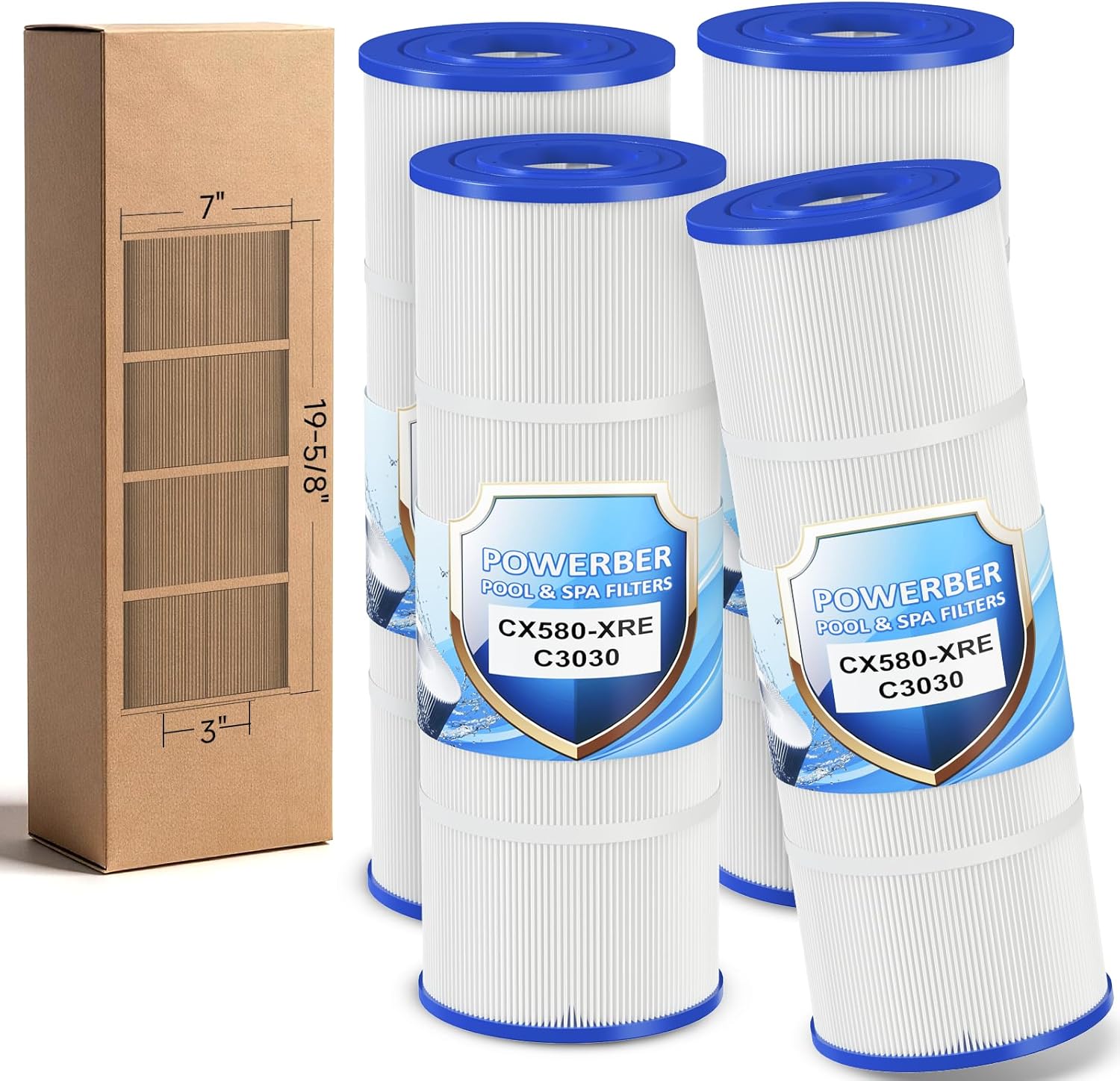 C3030 Pool Filter Cartridges - Compatible with Hayward C580e Replacement Filter, Hayward C3030 Filter Cartridge, C3025, C3020, PA81, Unicel C-7483. 81 Sq.Ft. 4 Pack