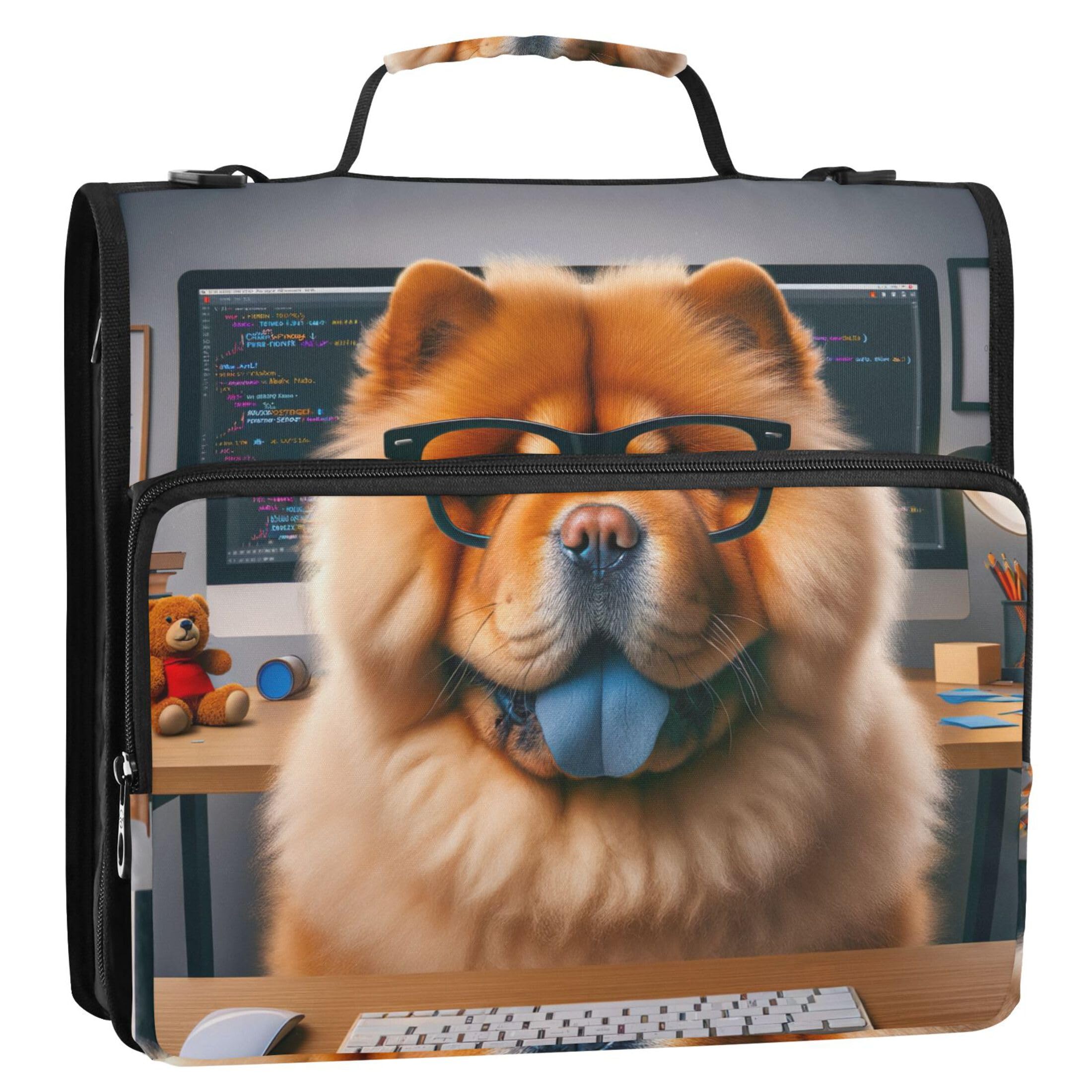 Chow Chow Puppy Worker Dog Binder Zipper Organizer 1 1/2 Inch Binders 3 Ring Binders with Strap Middle School Bag Multi Pockets Large Portfolio Folder — image 1