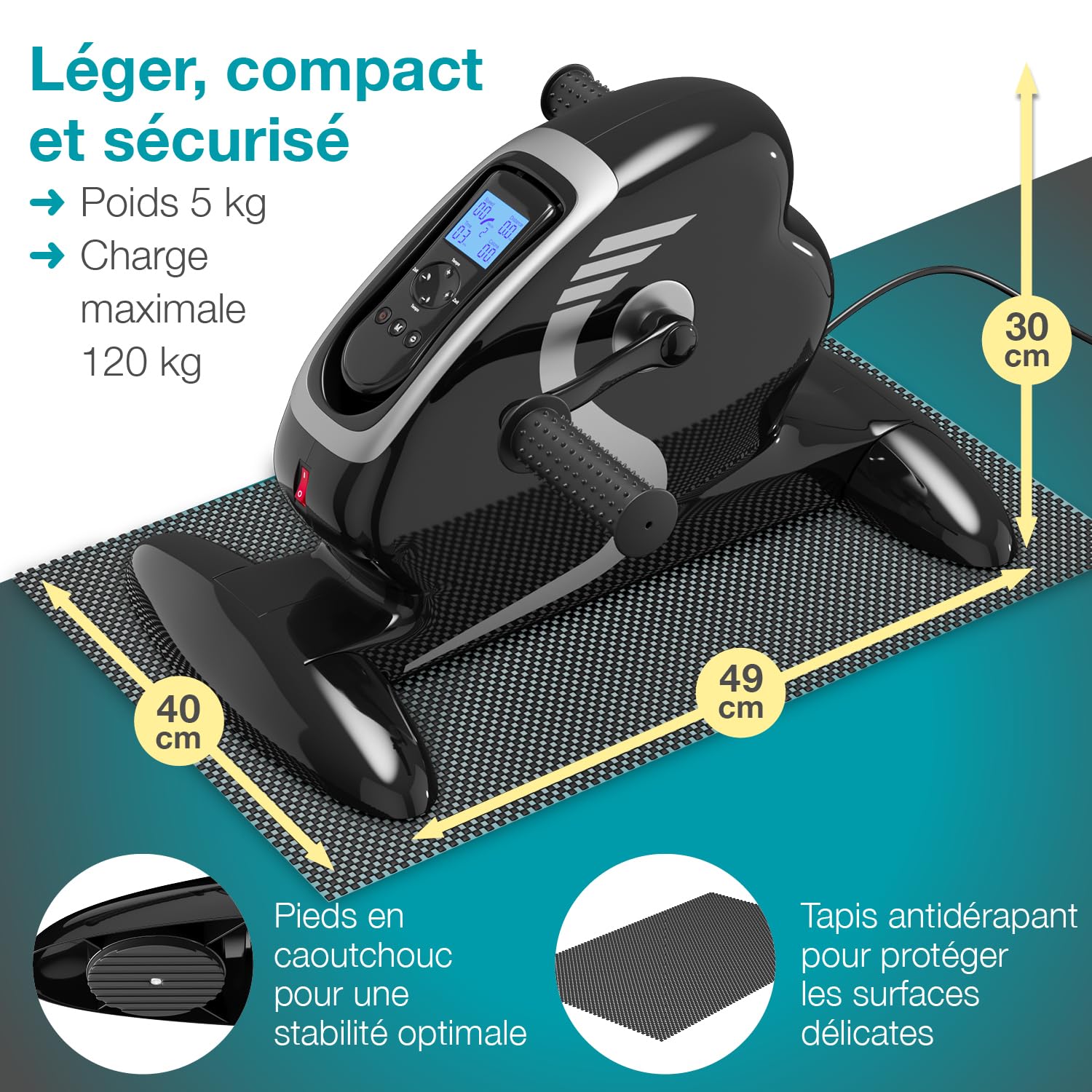 ELONEO Mini Vélo d'Appartement Pédalier - 2 en 1 Exercices Bras et Jambes en Position Assise, Motorisé, 12 Vitesses, Écran LCD, Équipement d’Exercice pour Maison, Canapé, sous