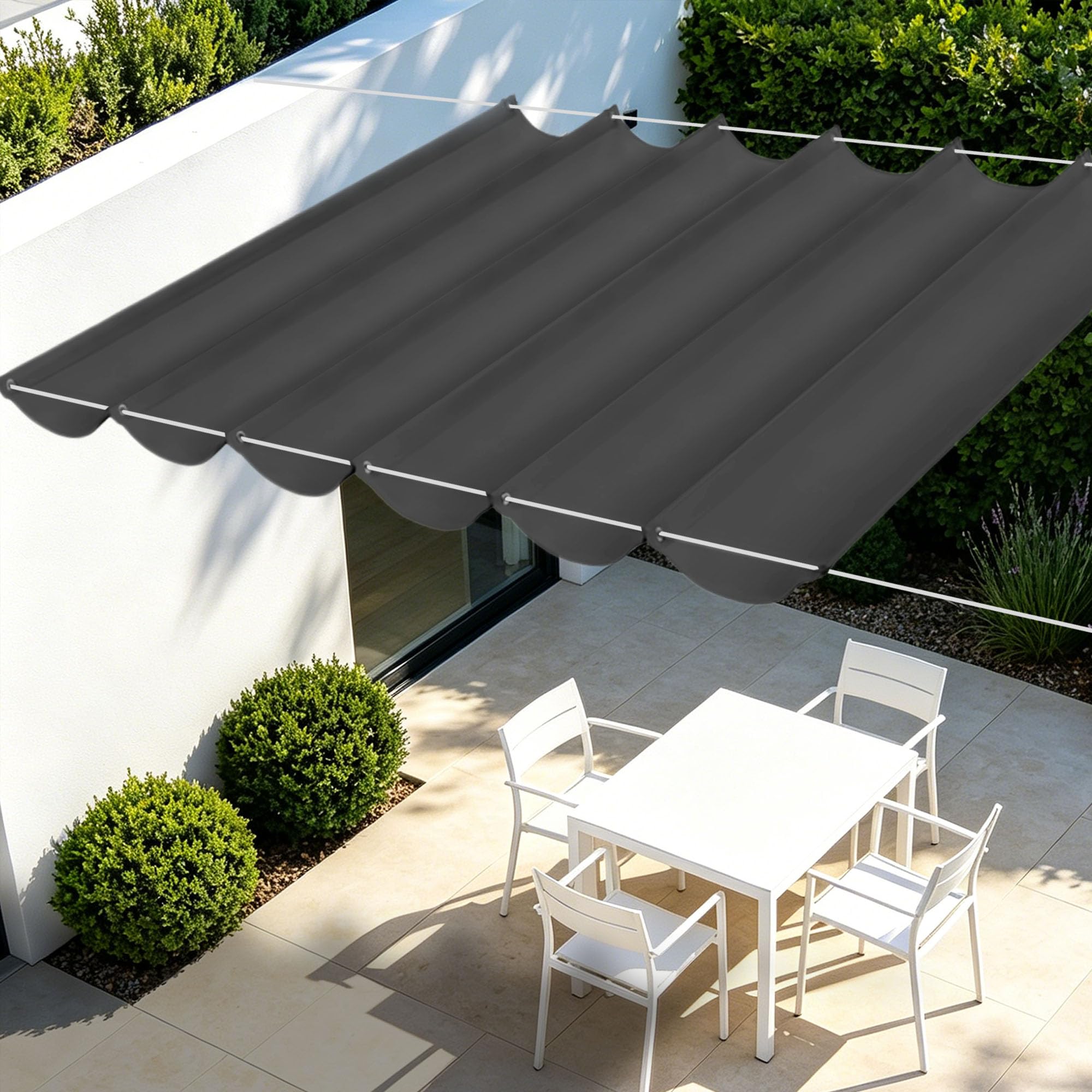 Toile ombrage rétractable imperméable et anti-UV 250x390 cm pour abriter le jardin