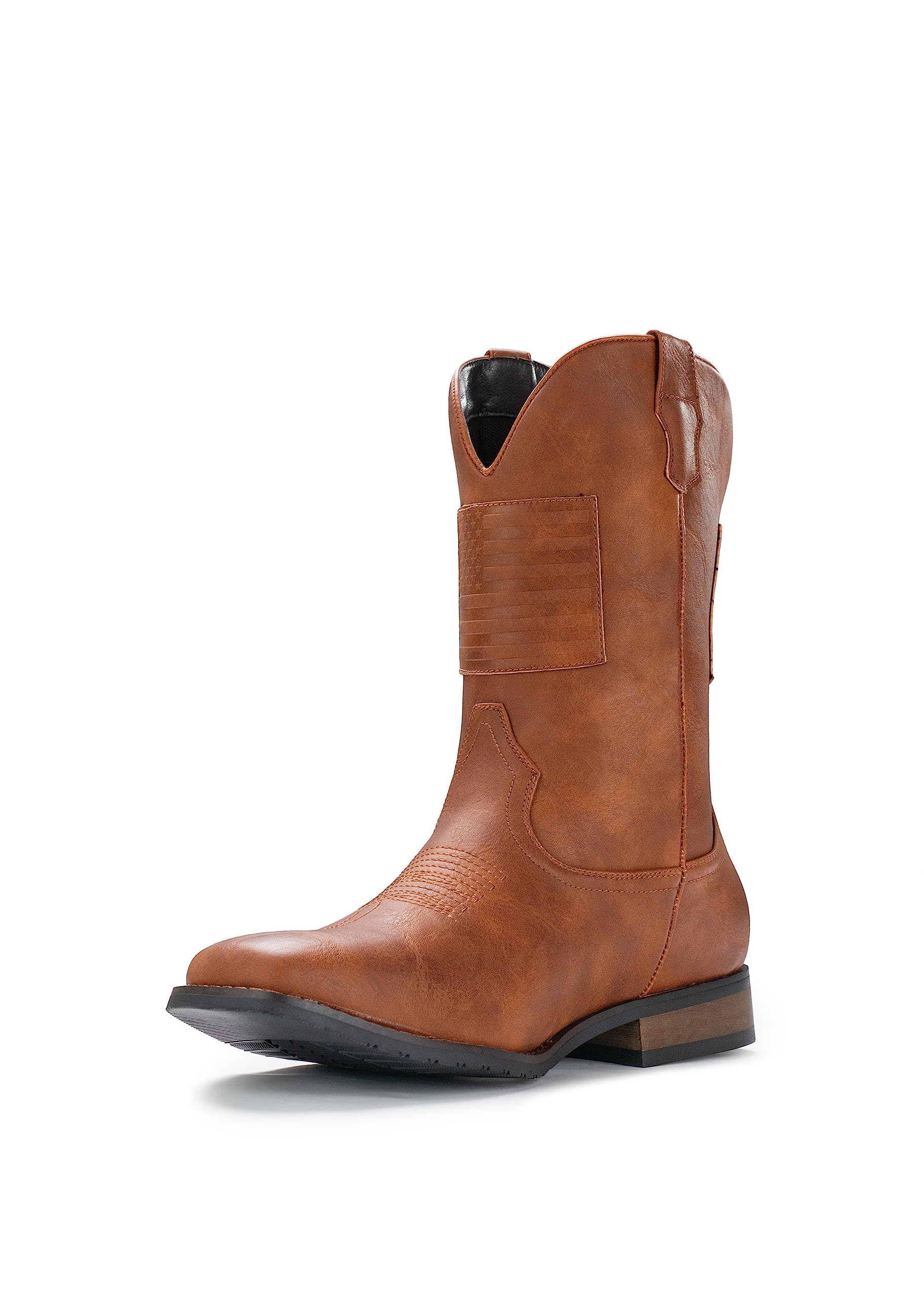 IUVCowboy Boots For Men Wide Western Boot Traditional American Flag Retro  Square Toe Country Work Boots