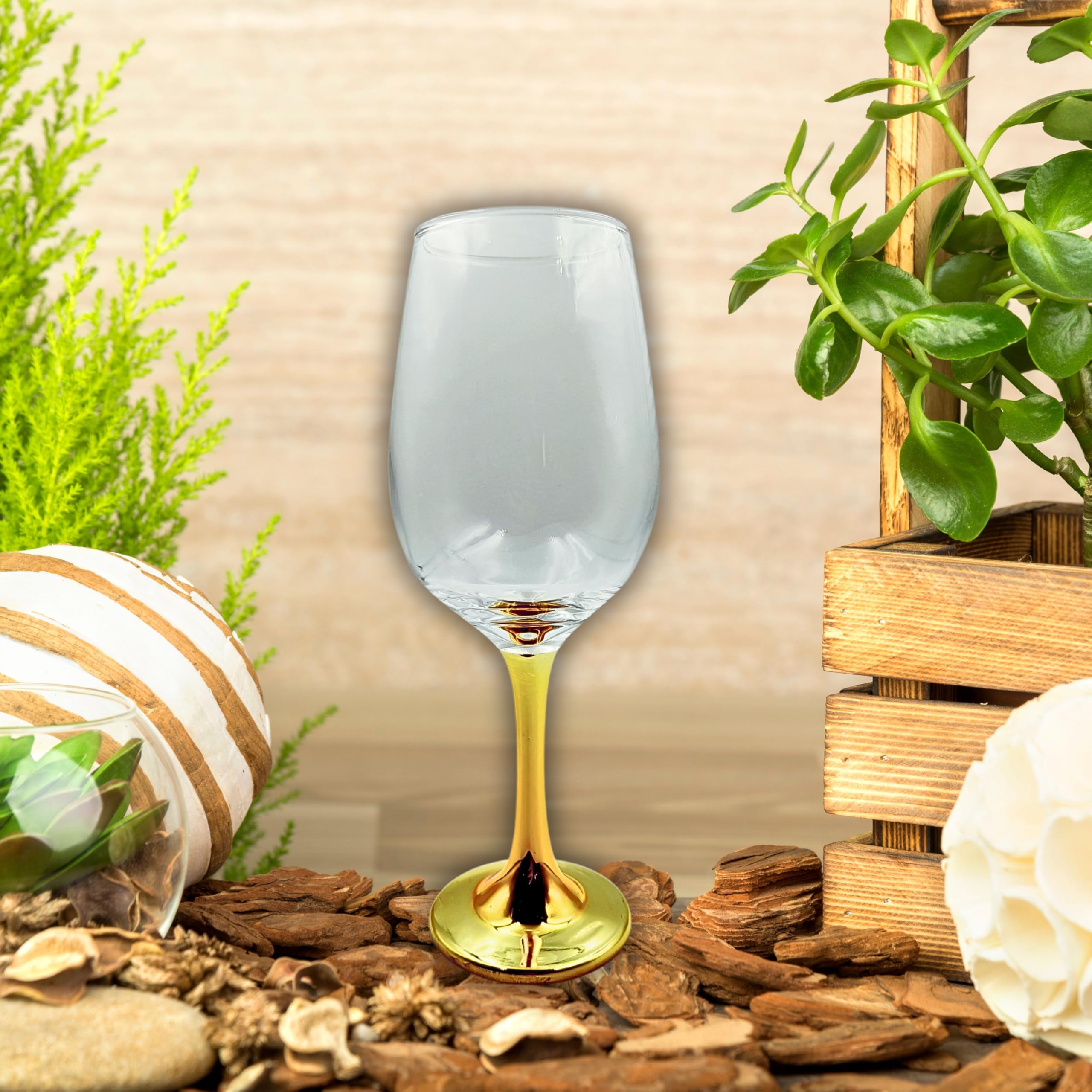 FALKOR Luxury Glassware - 440 ML Japanese Gold Colour Plated Long stemmed Sparkling Champagne/Wine Glasses for White or Red Wine- Set of 6. for a Party, Gifting or Even Display at Your bar of Home