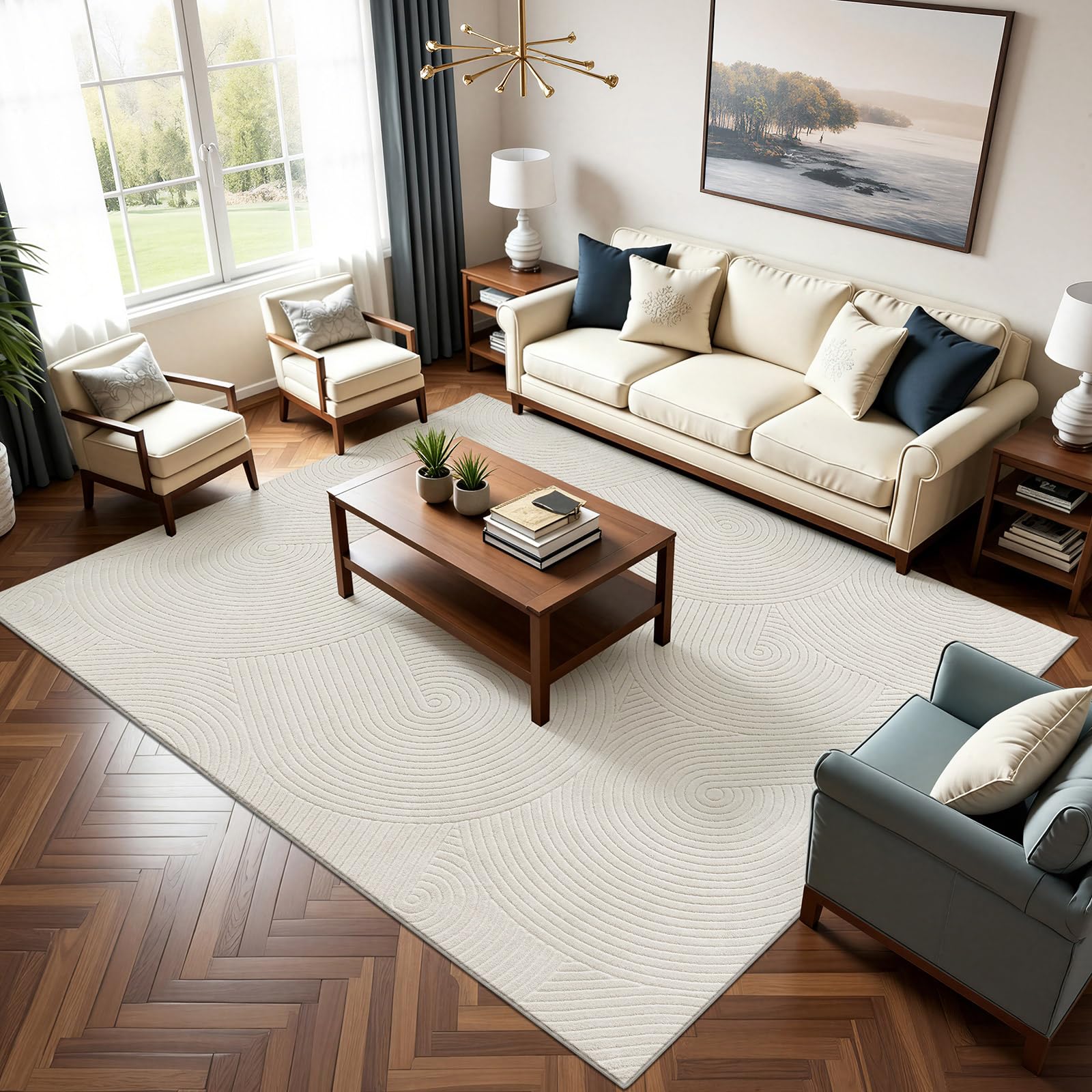 SHACOS Alfombra Salón Beige, Grande Alfombra Habitación Suave Antideslizante, Lavable Tapete Sala Decorativa Estilo Escandinavo para Sala, Dormitorio y Comedor Rug, 200 x 290 cm