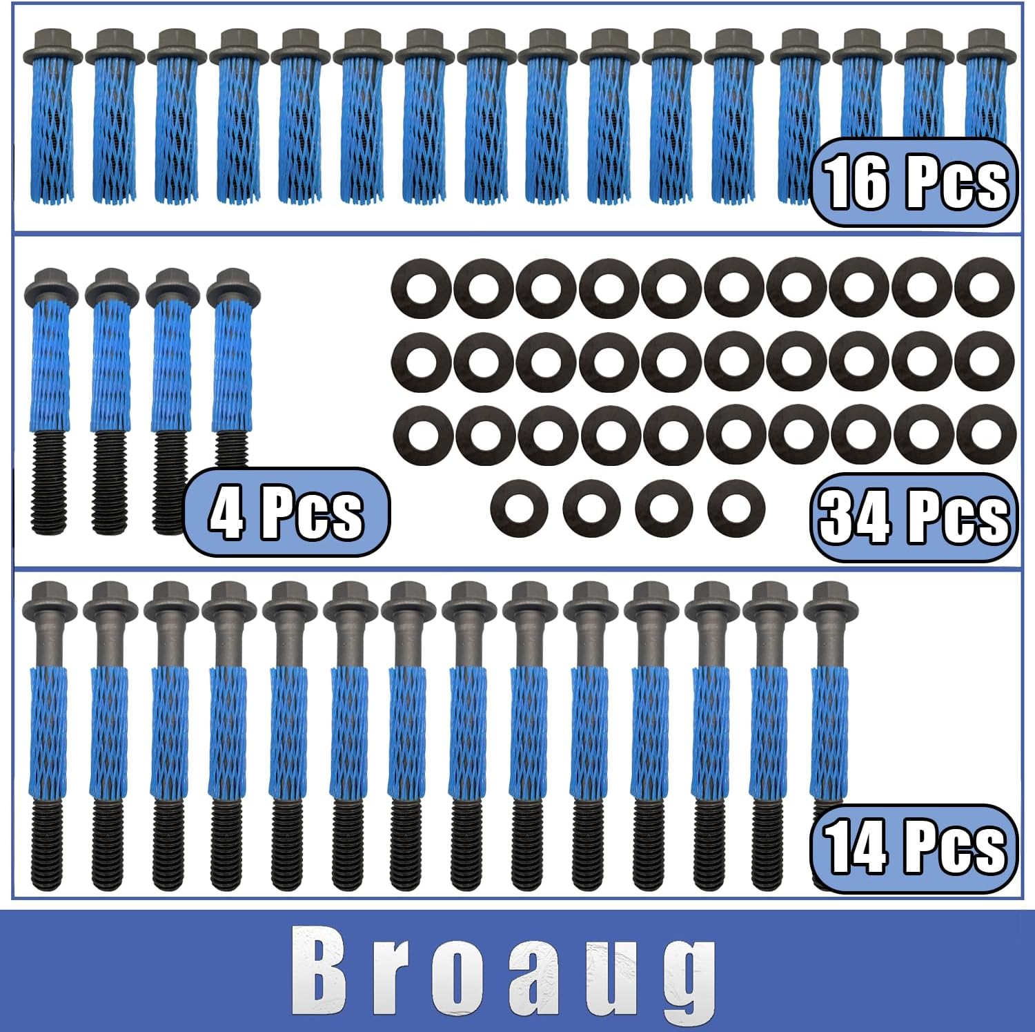 34Pcs 134-3601 Cylinder Head Bolt Set with Washer Compatible with Chevy 262/265/283/302/305/307/327/350/383/400/SBC