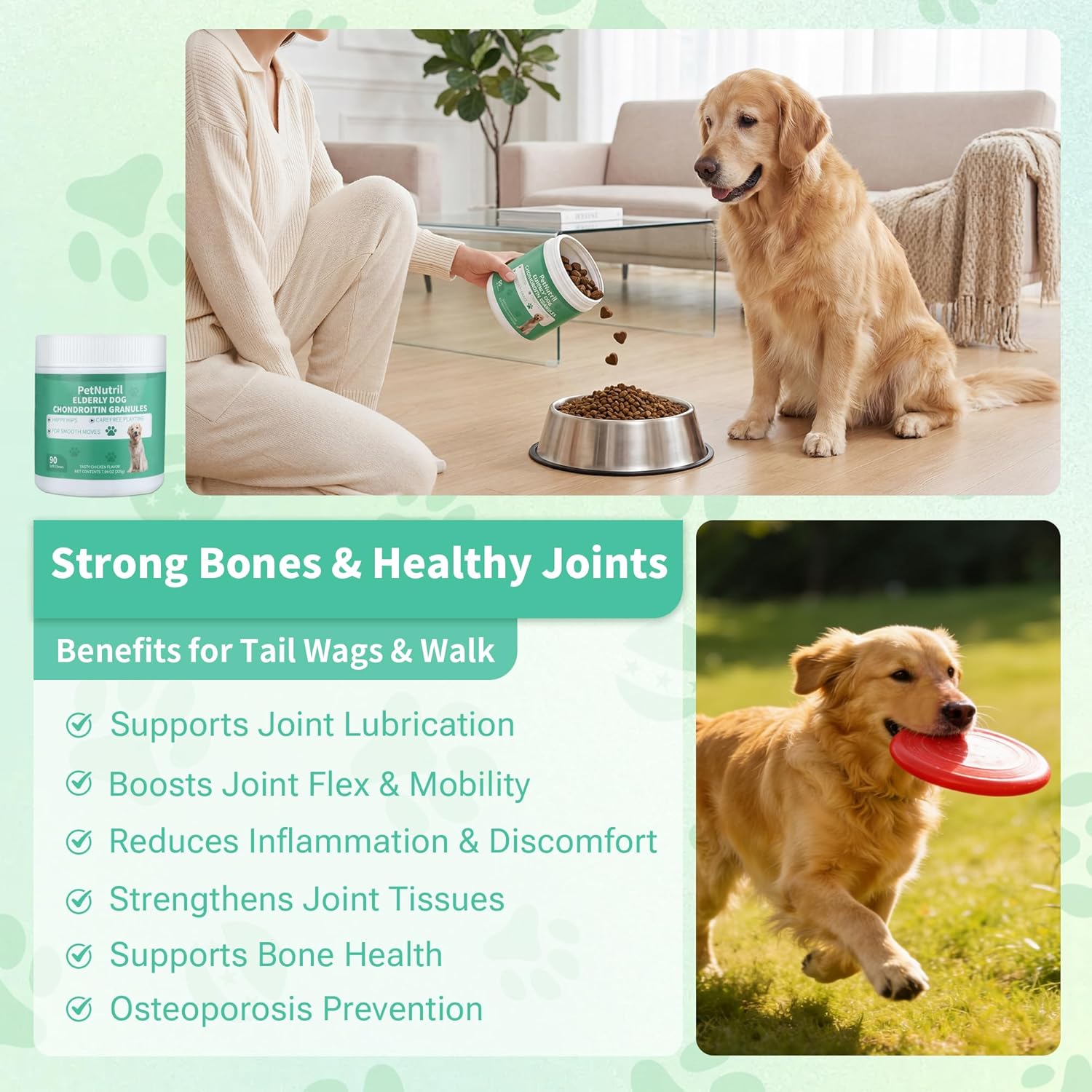 Dog Hip and Joint Supplement, Glucosamine Chondroitin Chews with Green Lipped Mussel Omega 3 Collagen Support Joint Flexibility Pain Relief, Joint Supplements for Small Large Breeds Dogs, 90 Count