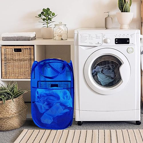 Miniatura 6 de Larpur Cesta de lavandería de malla, cesta de lavandería desplegable con asas, cesta de ropa plegable para viajes, universidad, dormitorio, azul rey