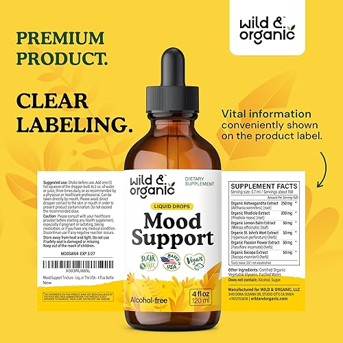 Miniatura 9 de Suplemento de apoyo al estado de ánimo, tintura de raíz de Ashwagandha y Rhodiola Rosea para el buen estado de ánimo, gotas líquidas naturales para