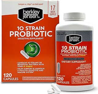 Berkley Jensen Natural 10 Strain Probiotic Supplement Capsules with 10mg B. Longum, Loaded with Live Strains & Beneficial Gut Flora, for Digestive & Immune Health - 17-Week Supply, 120 Ct