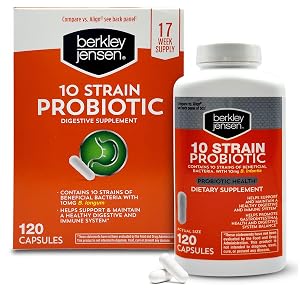 Berkley Jensen Natural 10 Strain Probiotic Supplement Capsules with 10mg B Longum Loaded with Live Strains Beneficial Gut