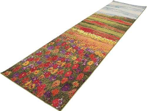 Miniatura 4 de Unique Loom Estrella Collection - Alfombra floral, paisaje, abstracto, moderna, campos, 2 pies 7 pulgadas x 10 pies, multicolor verde