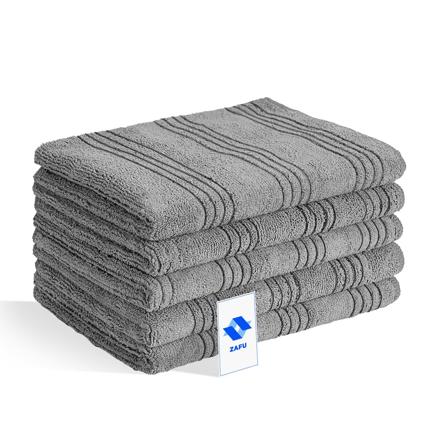 ZAFU100% Superfine Fiber Kitchen Towels, 65x45cm Bamboo Charcoal Wiping Cloth, Super Soft Absorbent Kitchen Dish Towel, Hand, Tea & Picnic Towels, Pack of 5 Household Cleaning Towels (Grey)