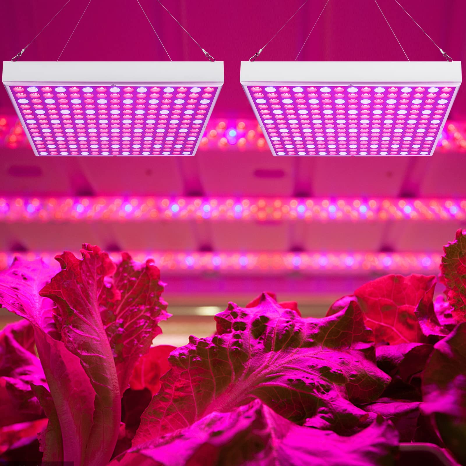 Ikodm Lámpara LED para plantas, 2 unidades, 15 W, espectro completo, lámpara de crecimiento, 225 ledes, para plantas de interior, hidropónico, flores vegetales de siembra interior, verduras y flores