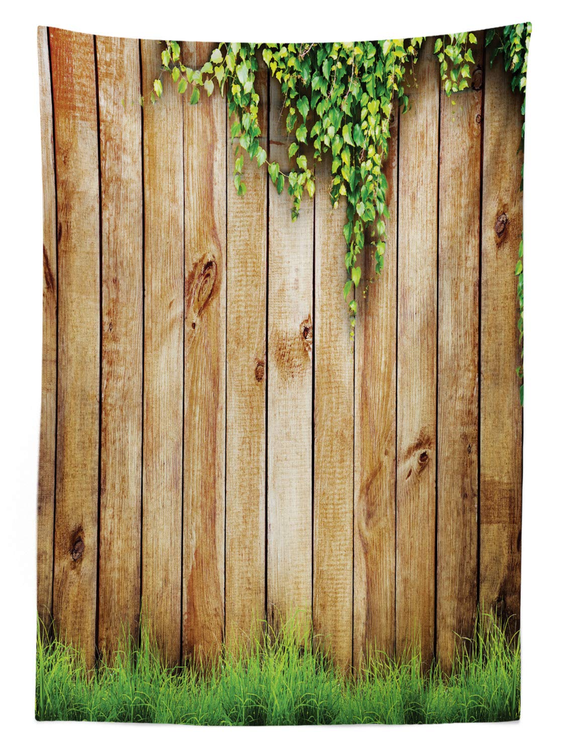 ABAKUHAUS Tovaglia Rustica Rettangolare In Poliestere, Motivo Legno Giardino, 140x200 Cm, Colore Verde Marrone