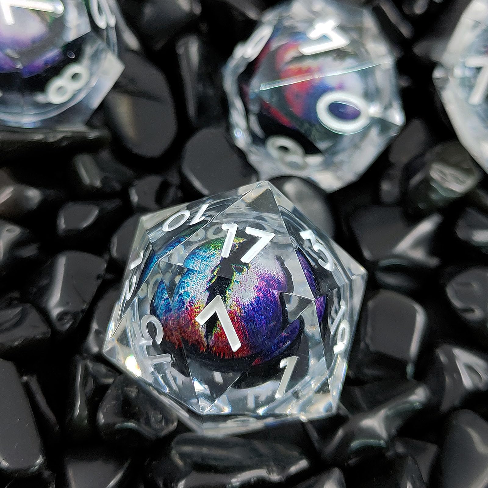 ORUZA 7 PCS Dragon Eye Dice Liquid Core DND Dice Resin Sharp Edge Dice Polyhedral D&D Dice Set for Dungeons and Dragons Role Playing Dice Set D20 D12 D10 D8 D6 D4 - Image 2