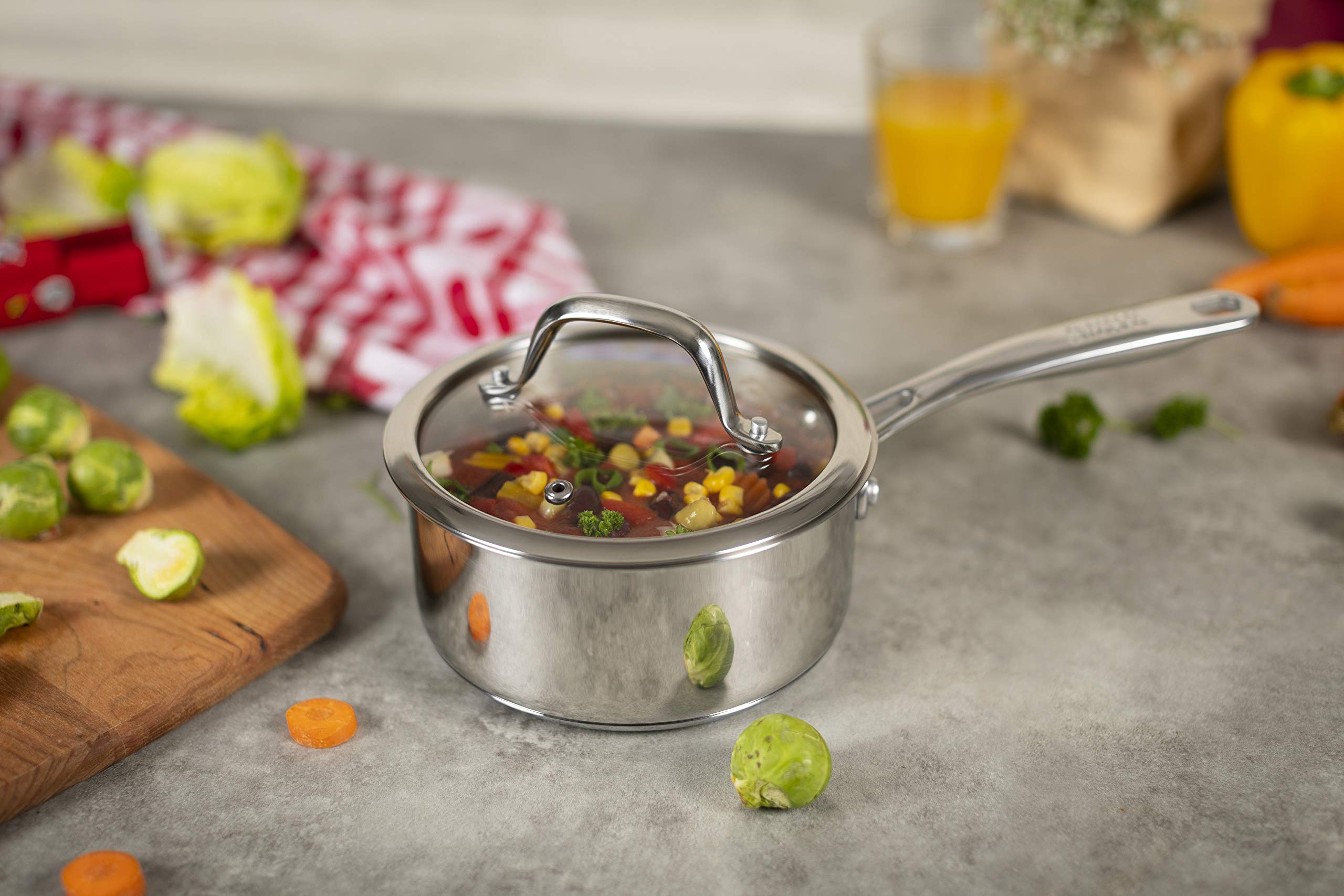 KUHN RIKON Allround, Cazo para para horno e inducción con tapa de cristal, 16 cm/1,5 litros ,Acero inoxidable