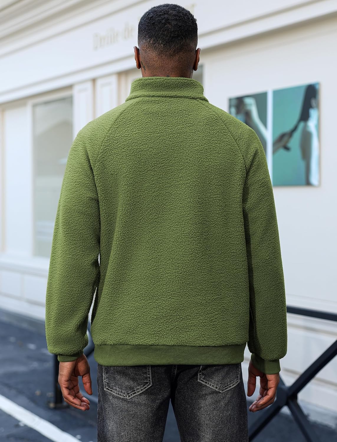 ZAFUL Mens 1/4 Zipper Fluffy Polar Fleece Pullover Sweatshirt Printed Kangaroo Pocket Fall Winter Unisex Hoodie - Image 7