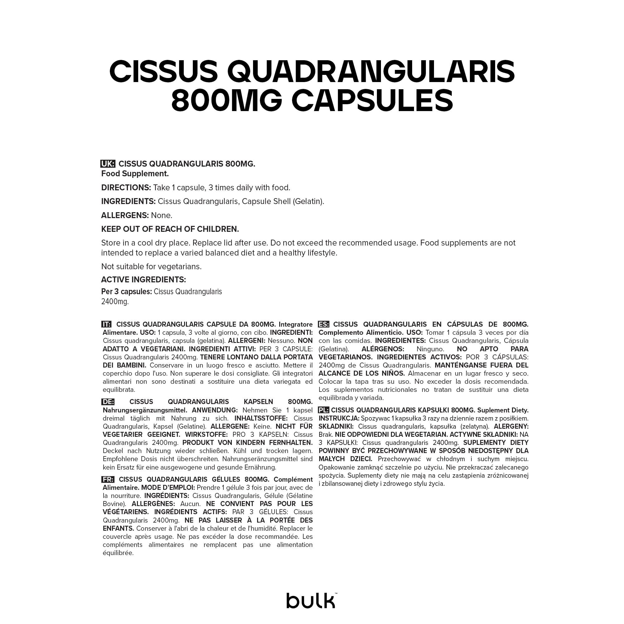 Bulk Cissus Quadrangularis Kapseln, 800 mg, 800 mg, 90 Kapseln